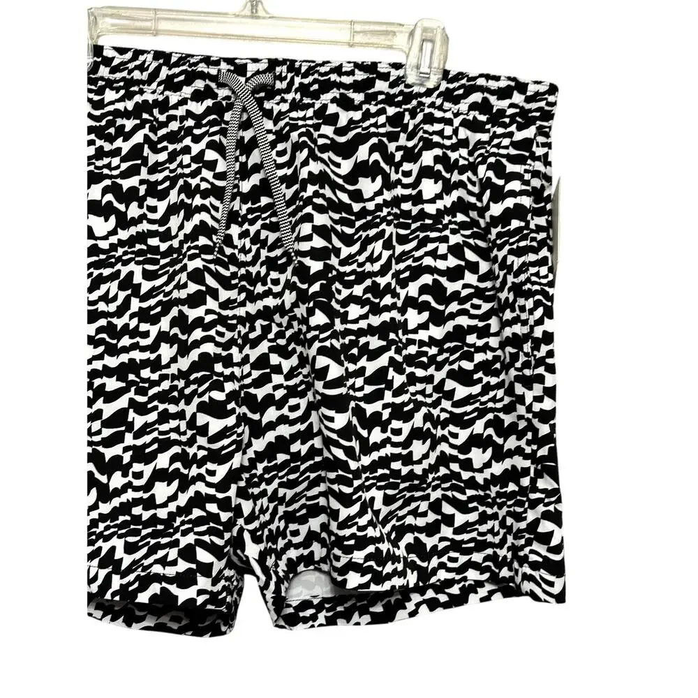 Open Edit Volley Swim Trunks Elastic Waistband Built-In Mesh Black/White XL NWT